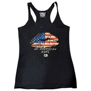 Patriotic American Flag Racerback Tank. Combat Barbie. Womens. Grey. Sz XS